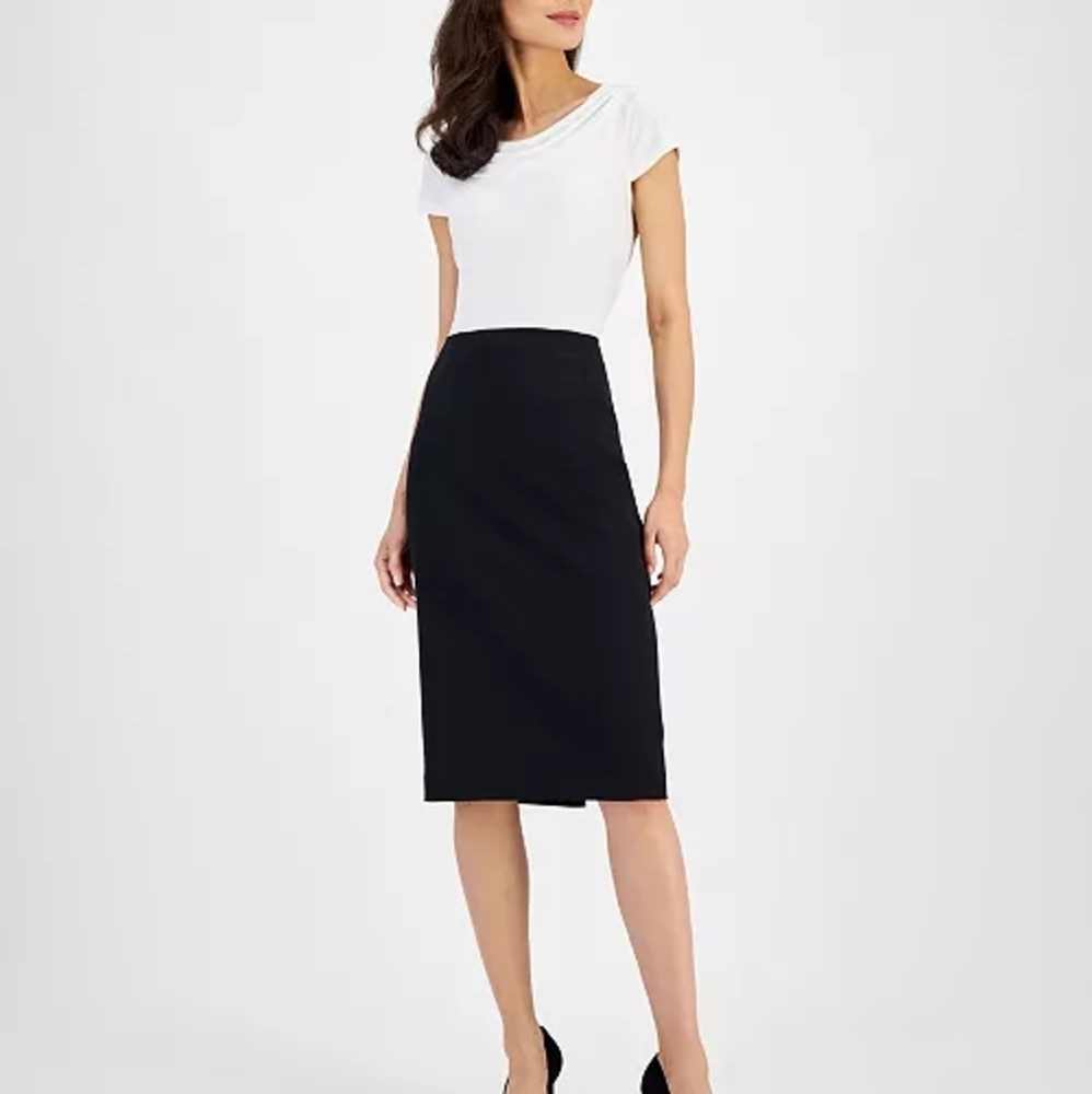 Lined Black Knee-Length Pencil Skirt for Work